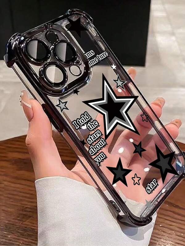 1pc New Pink Star Electroplated Anti-Fall/Thick Transparent TPU Protective Case Compatible With IPhone 16 Pro Max/16 Pro/16/13 Pro Max/12 Pro Max 11,15 Pro Max, 14 Pro Max /Galaxy, /Honor/Note 13 Pro/S23 Ultra/S24 Ultra/S25/A56 Waterproof Shockproof Scratch Resistant