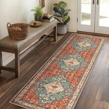 1/2 Juego de alfombra de área estilo vintage lavable, alfombra interior para dormitorio, sala de estar, pasillo - Decoración del hogar, naranja - Naranja - Ver 8