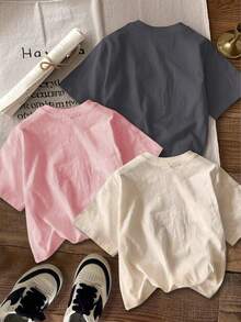 3pcs/Set Tween Girls' Capybara Print Short Sleeve T-Shirts, Suitable For Tween GirlsIn Summer