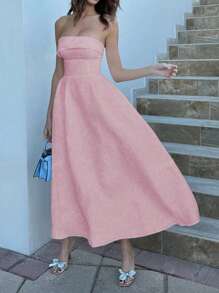 Vestido sin tirantes elegante y romántico para citas de verano Floreya, vestido ceñidor de cintura de alta gama con Charm, ajuste delgado casual, para la temporada de bodas