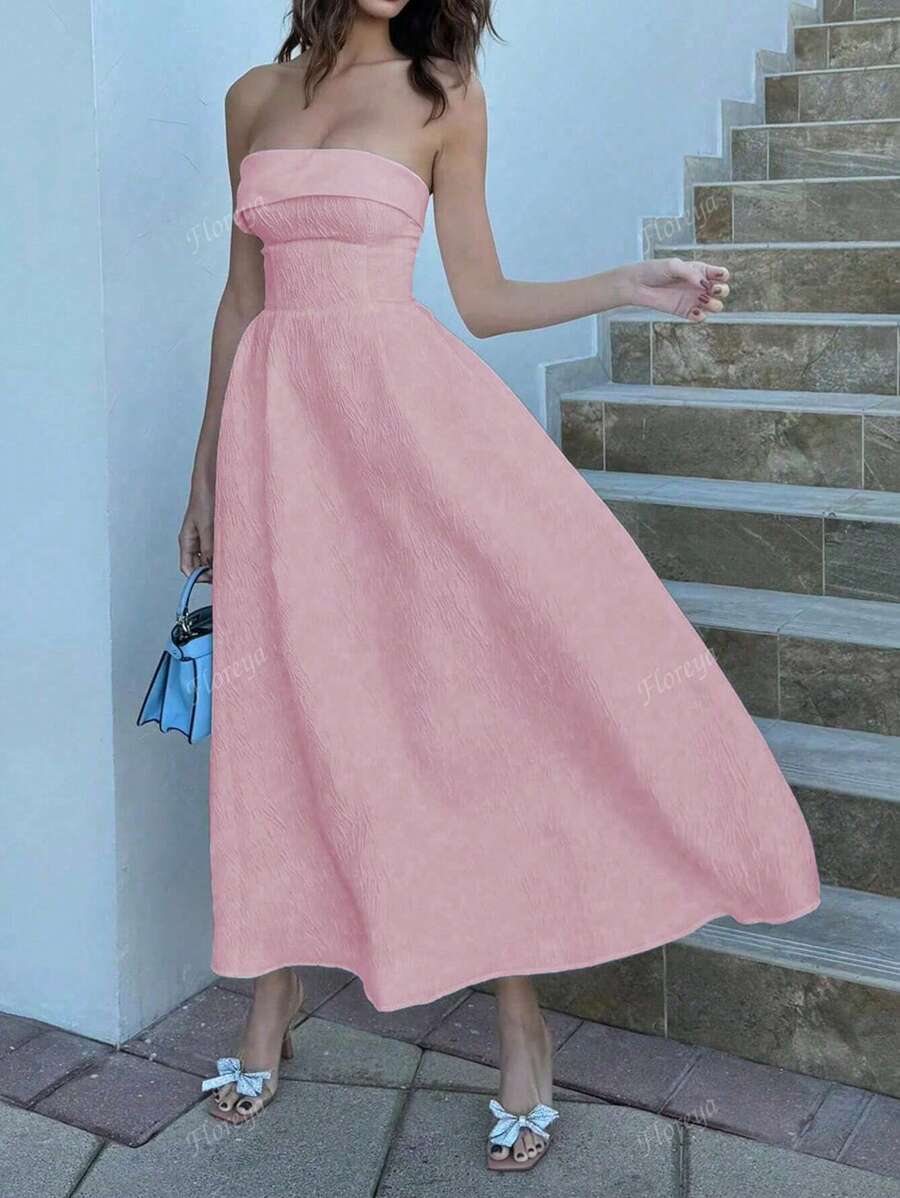 Vestido sin tirantes elegante y romántico para citas de verano Floreya, vestido ceñidor de cintura de alta gama con Charm, ajuste delgado casual, para la temporada de bodas