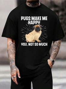 Camiseta divertida de Pug - Camiseta gráfica linda de Pug para hombres y mujeres - Regalo para amantes de Pug - Top informal de algodón de manga corta para verano para dueños de perros y amantes de mascotas - Regalo para esposo - Negro - Ver 1