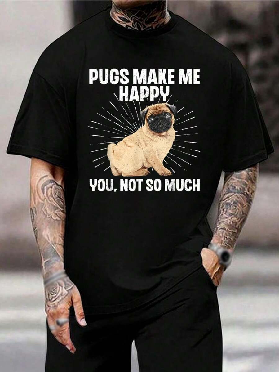 Camiseta divertida de Pug - Camiseta gráfica linda de Pug para hombres y mujeres - Regalo para amantes de Pug - Top informal de algodón de manga corta para verano para dueños de perros y amantes de mascotas - Regalo para esposo - Negro - Ver 1