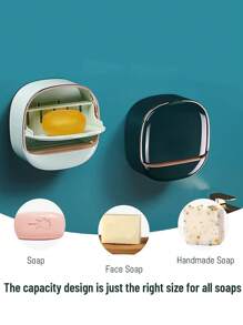 Wall Mounted Soap Dish, Luxury Wall Mounted Soap Dish With Lid, Waterproof Soap Dish With Drainage Box, No Drilling Plastic Soap For Bathroom, Unique Soap Drainage Container For Home Bathroom Home Bathroom Decor Summer, Bathroom, Shower, Travel, Soap Holder, Toiletries, Bathroom Accessory, Bathroom Storage Shelf(Cannot Be Pasted On Cement Walls And Wooden Walls).