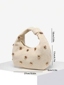1 pieza Bolso de hombro/axila tipo baguette de mujer con estilo vintage, casual, rojo Angola con estampado de leopardo, bohemio, hippie, de ganchillo hueco y concha marina, adecuado para - Albaricoque - Ver 7