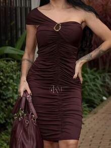 Women's Dress, Has Padding, Lined Inside, Romantic Polyamide Fabric / One Size 38 To 42. - Óxido marrón - Ver 2