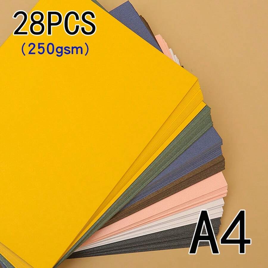 28pcs A4 Double-Sided Pearl Cardboard, 250g Super Thick, Multicolor Sparkly Paper, A4 Size: 21cm X 29.7cm / 8.27" X 11.69", Suitable For DIY Origami, Birthday Party Decor, Holiday Card Making, Christmas Decorations,School Supplies,Back To School - Multicolor - View 1