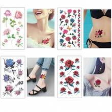 Flower Realistic Temporary Tattoos, Small Tiny Fake Rose Tattoo Stickers, 10 Sheets For Women Girls Adults Makeup On Body Face Hand Finger Arm Neck Wrist, Sexy Party Supplies Favors