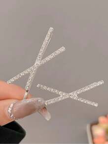 2pcs Golden Crystal X-Shape Hair Clip For Women, Minimalist Hair Accessory, Bangs & Flyaway Hair Clip
