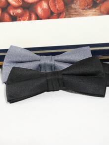 1pc Men Fashionable Solid Color Simple Plaid Textured Double Layer Bowknot, Suit For Banquet, Wedding, Party, Festival Styling Men Necktie