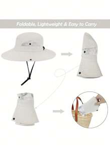 1 pièce Chapeau de soleil à large bord pour femme - Design à queue de cheval, large bord pour ombre solaire, chapeau de seau pliable pour plage et été, idéal pour la pêche, les vacances à la plage, les voyages de femmes et les activités extérieures