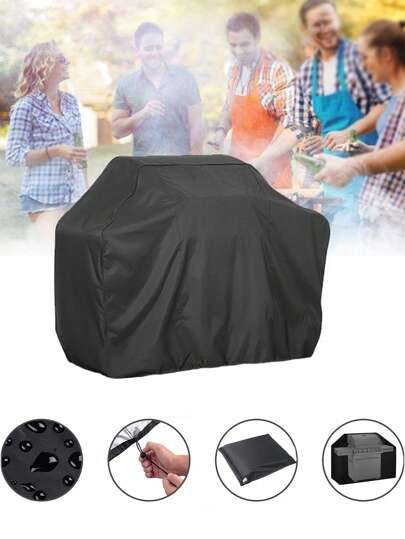 1pc Grill Cover, Multi-Size Options, ICOVER Waterproof BBQ Gas Outdoor Grill Cover For Small Gas Grill, Polyester Easy Open/Close, Dust-Proof & Fade-Resistant, Adjustable Hem Drawstring, Black, Suitable For Weber, Char-Broil, Nexgrill And More
