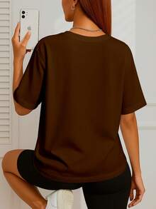 Camiseta Feminina Básica Love Like Jesus Camisa de Algodão Moda Blogueira - Marrom - Visão 2