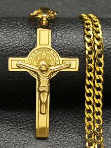 Jesus Cross Crucifix Pendant Necklace For Men Stainless Steel Gold Color Christian Coffee Bean Chain,Father's Day Gift, The Perfect Gift For Family And Friends