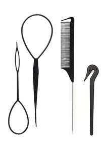 4pcs Hair Styling Tool Set, Includes 2 French Braiding Rings, 1 Tail Comb, And 1 Hair Tie Cutter - Multicolor - View 9