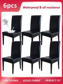 4/6pcs Faux PU Leather Solid Color Dining Chair Covers, Elastic Mid-Back Chair Slipcovers For All Seasons, Stretchy Soft & Removable For Office, Kitchen, Hotel, Home Decor - Multicolor - View 3