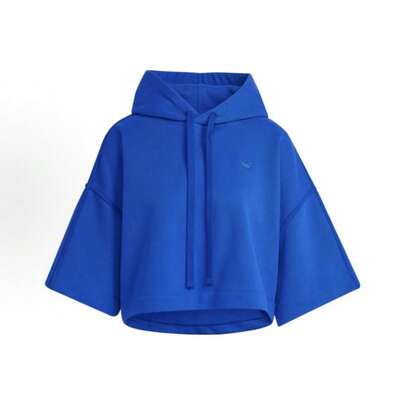 Adidas Women Plain Logo Short Hooded Sweatshirt HK7235