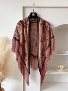 1 pezzo Sciarpa triangolare con stampa floreale e nappe, adatta per abbinamenti casual e da strada con abiti