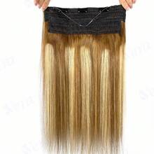 Invisible Fish Line Hair Extensions Straight Human Hair Brown Highlights Wire Hair Extensions #4/27 Highlight Hidden Hairpiece - S4/27 - View 4