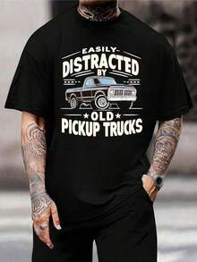 Camiseta con estampado de camionetas antiguas - Camiseta vintage para amantes de las camionetas, regalo para entusiastas de los coches clásicos, camiseta divertida de algodón con gráficos para hombre - Negro - Ver 1