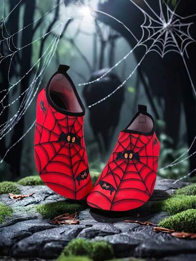 儿童户外沙滩鞋，红色蜘蛛图案，软底，轻便透气，舒适透气，男女童皆宜，适合户外、沙滩、游泳、水上活动