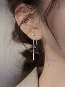 1 par de pendientes con borlas de cadena de plata pura 925 para mujer, con un estilo único y de lujo, con un sentido de alta gama, adecuado para uso diario