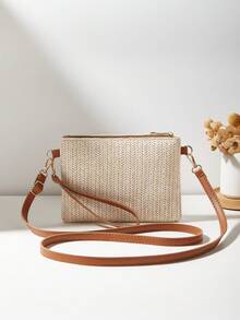 Nueva bolsa de paja de moda, bolso de hombro y cruzado para mujer, bolso de mano, monedero pequeño - Marrón - Ver 5