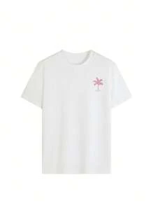 Nuevas camisetas de manga corta con cuello redondo de estilo casual diario con estampado de eslogan de palmeras para damas en primavera y verano. Estilo vacacional de moda, una necesidad diaria. Camisetas gráficas para mujer en blanco, negro y rosa, atuendos para vacaciones