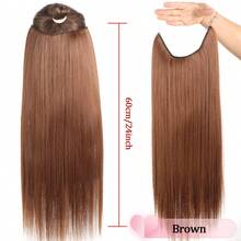 隐形接发棕色金色红色黑色长直发合成薄轻假发透明线可调节头带女士无夹 24 英寸秘密假发一体式 - 彩色 - 查看 14