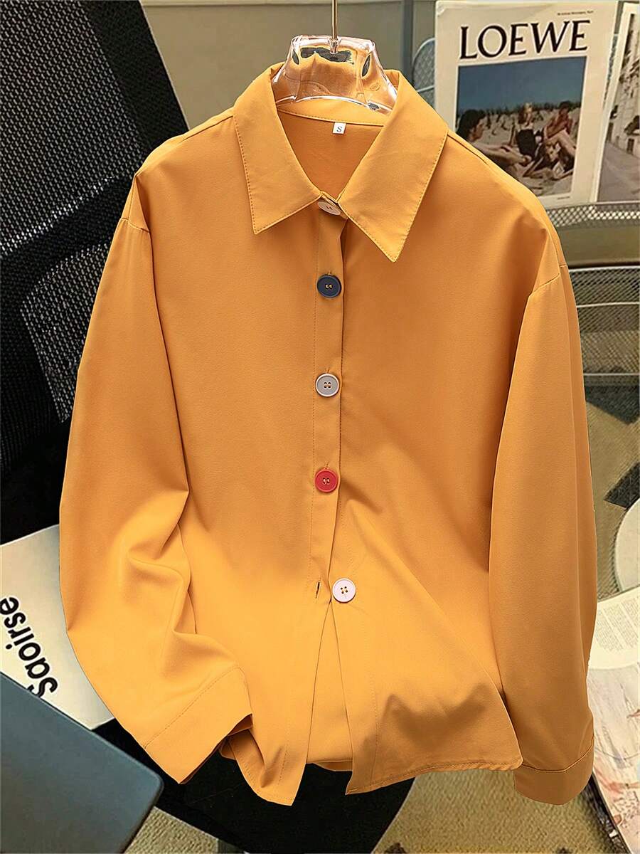 Women's Fashionable Casual Shirt With Colorful Button Decoration