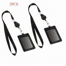 1 chiếc ví đựng thẻ ID bằng da có dây rút và dây đeo cổ, 1 ngăn đựng thẻ ID và 2 khe đựng thẻ, màu đen, thích hợp để đựng thẻ ID công việc, thẻ ra vào, thẻ nhân viên, thẻ ăn và thẻ học sinh. - màu đen - Xem 9