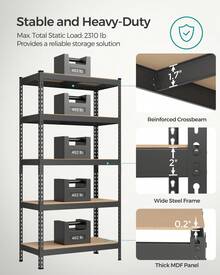SONGMICS 5-Tier Storage Shelves, Load 2310 Lb, Set Of 2 Garage Storage, Boltless Assembly, Adjustable Shelving Unit, 17.7 X 35.4 X 70.9 Inches, For Study Shed Basement, Black