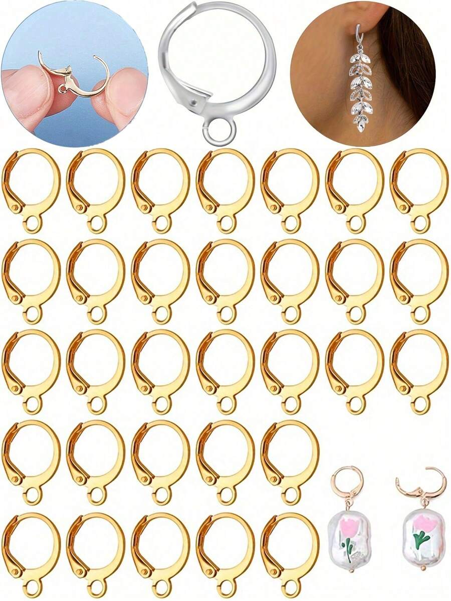 20/50 Pcs Earring Hooks, Earring Findings, Leverback Earrings, Ear Wires, Ear Hooks - Suitable For Men And Women, For Earring Making, Gold And Silver Colors
