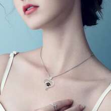 Adjustable Cubic Zirconia Heart & Dog Paw Design Necklace, Allergy-Free Ladies Cute Animal Pendant Necklace Birthday Gift