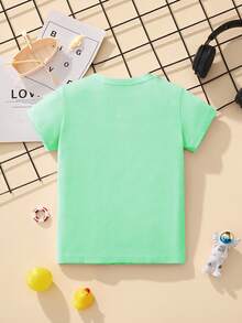 Camiseta De Manga Corta Con Estampado De Caricatura De Pulpo Para Niños, Informal Para Excursiones De Verano - verde menta - Ver 2