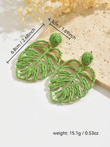 1对夏季甜美多巴胺彩色叶子耳环，手工镂空百搭耳环，独特个性化度假风彩色手工编织藤叶耳环，适合女性日常、派对、度假佩戴（手工制作，可能偶尔有胶水残留，编织方法随机） - 綠色 - 查看 5