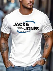JACK&JONES Logo Short-Sleeved T-Shirt, Men's Round-Neck T-Shirt, 220 G/M², For Summer, Made Of Pure Cotton, Short Sleeves (1 Piece) - 白色 - 查看 1
