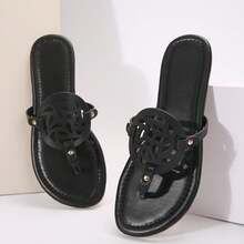 Women Sandals Breathable Thong Style Flat Flip Flops Perfect For Beach Summer - Black - View 1