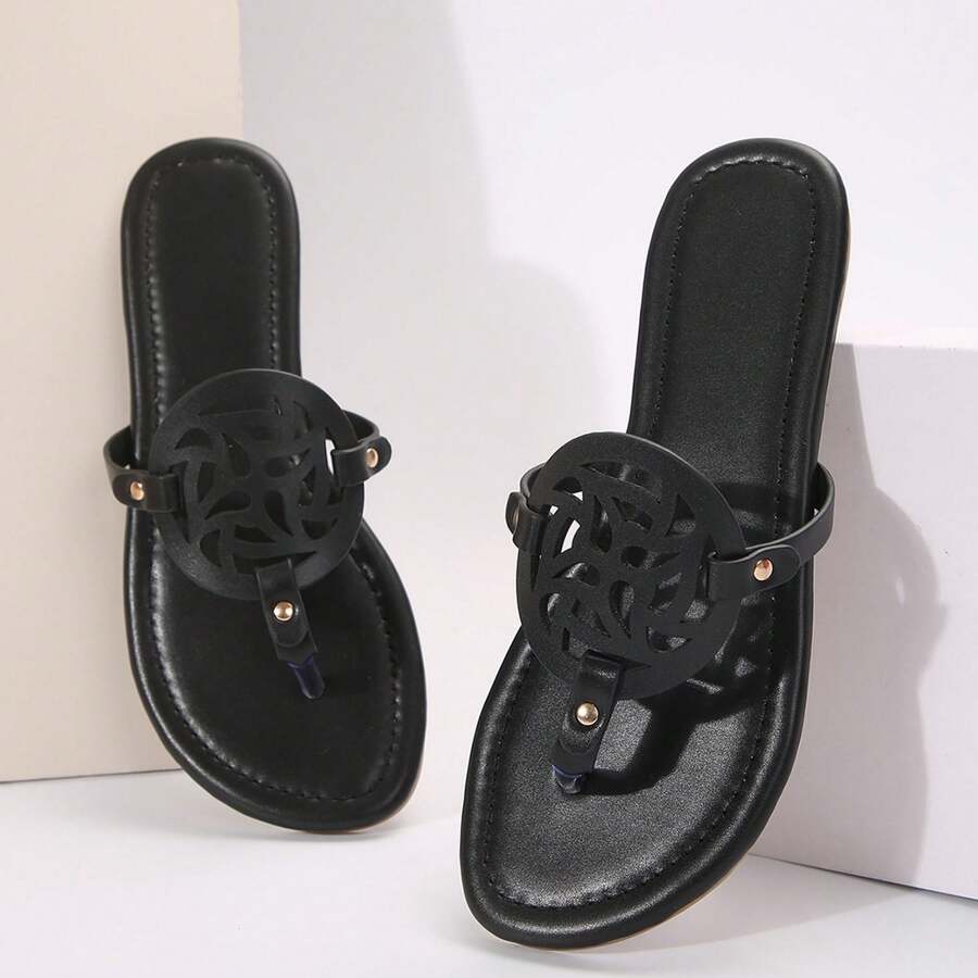 Women Sandals Breathable Thong Style Flat Flip Flops Perfect For Beach Summer - Black - View 1