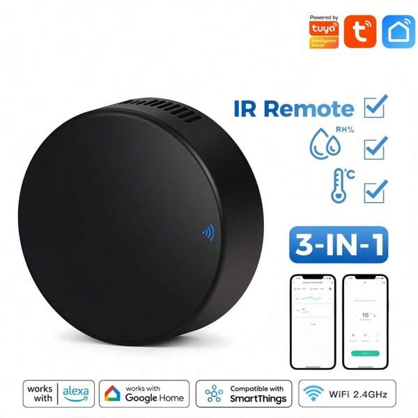 Tuya WLAN IR-Fernbedienung mit Temperatur- und Luftfeuchtigkeitsüberwachung, für Klimaanlage, TV, Smart Home, Infrarot-Universalfernbedienung für Alexa/Startseite