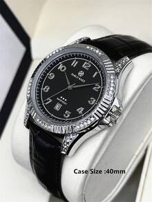 Pablo Raez 1pc Man Black Suit Business Watch Fashion Casual Wristwatch For Gentleman Stainless Steel Silver IPS Rhinestones Case Luxury Black Soft & Comfortable Microfiber Leather Fashionable Designer Male Arabic Scales Scales With Date 50M Waterproof Calendar - Silver - View 3