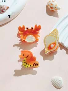 3 Pcs Women's Elegant Crab, Seashell & Seahorse Mini Hair Clips, Suitable For Bangs, Sides, Princess Hairstyle Decor, Cute Bohemian Street Style Accessories Summer, Claw Clip - Multicolor - View 10