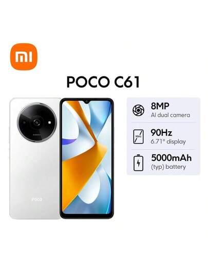 Xiaomi Mi POCO C61 Global Version Smartphone Smooth 6.71" 90Hz Display Refined And Stylish Design 8MP Al Dual Camera System Massive 5000mAh (Typ) Battery Secure Fingerprint And Face Unlock MediaTek Helio G36 Processor 12nm Process, Octa-Core Up To 2.2GHz Supports Expandable Storage Supports 10W Charging S Bluetooth 5.4 Android 14upports Dual 4G