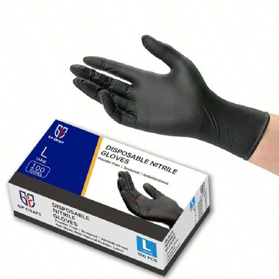 100pc Disposable Nitrile Black 3.5-Mil Latex Free Tattto Nail Hair Salon Cleaning Gloves - Black - View 1