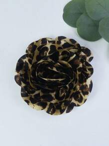 15cm Exaggerated Vintage Leopard Print Luxurious Fabric Multi-Layered Rose Camellia Flower Brooch For Women, High-End