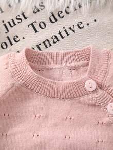 3pcs/Set Newborn Baby Thin Long Sleeve Romper & Hat Knit Set - Pink - View 3