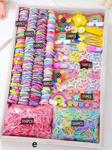890pcs/Pack Kids Pink Heart & Bow Decor Hair Clips, Hairbands, Ponytail Holders, Hair Accessories, Everyday Use And Gift