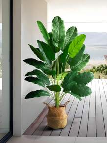 85cm-115cm Large Artificial Plants Bird Of Paradise Tree Tropical Fake Banana Leaves Big Size Plants Leaves Plastic Palm Plants Real Touch Tree Foliage For Home Garden Decoration Without Pot 1pc