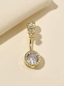 1pc Women's Zirconia Crystal Navel Ring, Medical Steel Barbell Belly Button Ring, Heart/Round Body Piercing Jewelry
