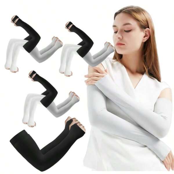 5pcs/10pcs Solid Color Casual Sleeve Covers, Unisex Arm Sleeves For Climbing, Running, Gardening, Driving, Volleyball, Tennis, Suitable For Spring/Summer/Autumn